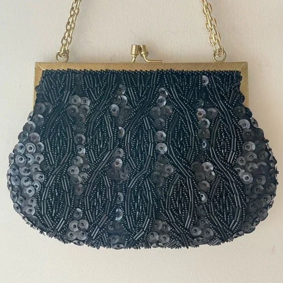 Beaded Hand Purse | Handmade | Gold Chain - Picture 1 of 16